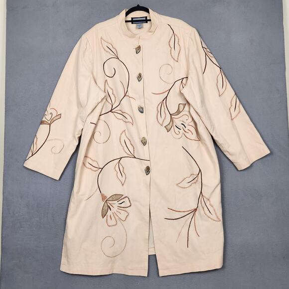 Indigo Moon Coat Womens 2X Embroidered Floral Button Jacket Boho Artsy - Picture 1 of 16